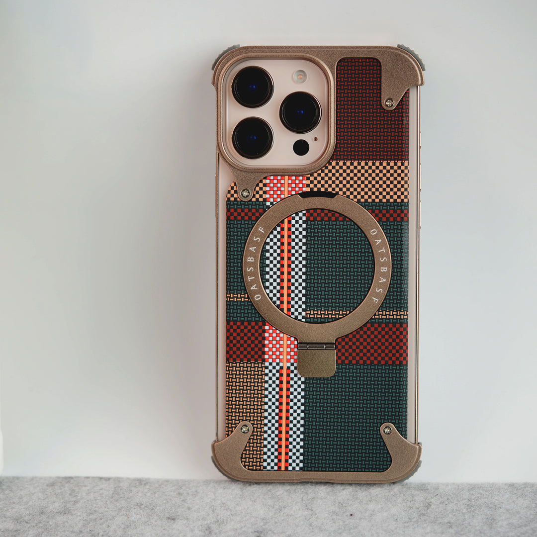 iPhone 16 Series Kevlar Fiber Texture Frameless Metal Kickstand Case
