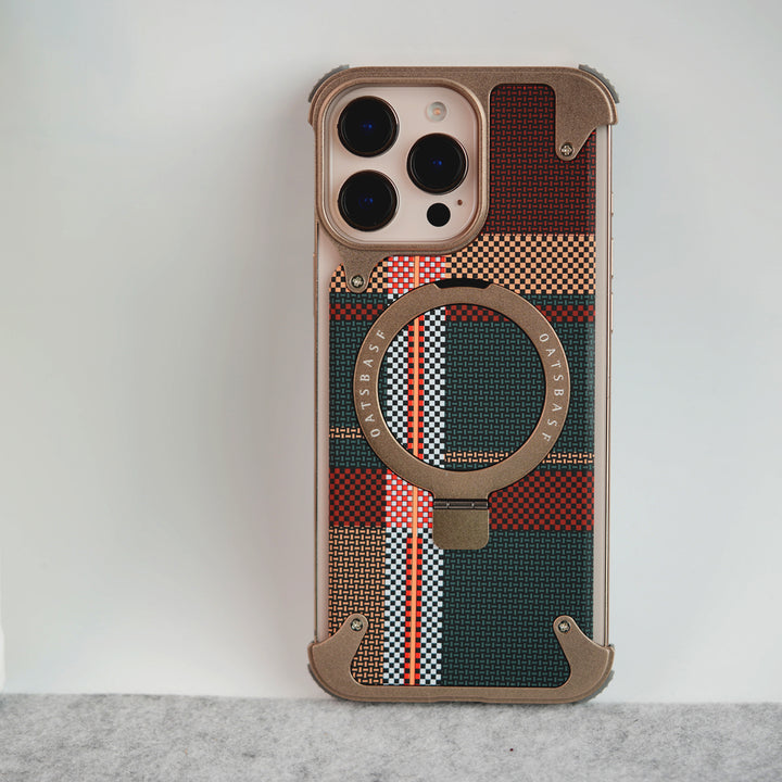 iPhone 16 Series Kevlar Fiber Texture Frameless Metal Kickstand Case