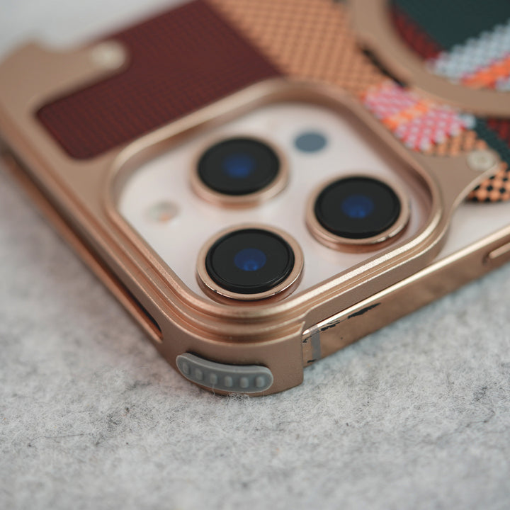 iPhone 16 Series Kevlar Fiber Texture Frameless Metal Kickstand Case