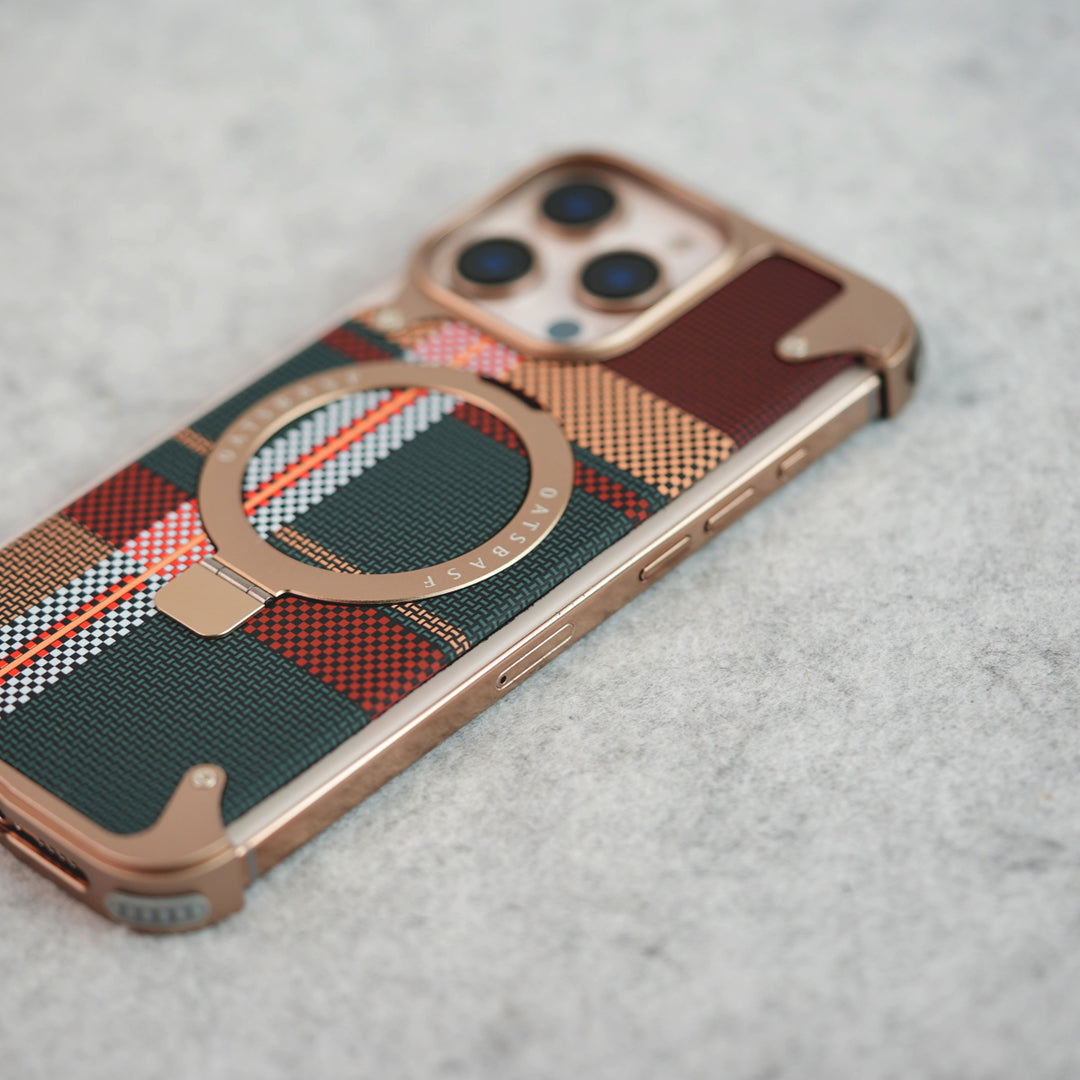 iPhone 16 Series Kevlar Fiber Texture Frameless Metal Kickstand Case