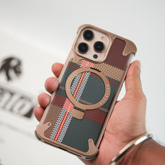 iPhone 16 Series Kevlar Fiber Texture Frameless Metal Kickstand Case
