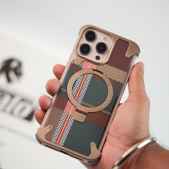 iPhone 16 Series Kevlar Fiber Texture Frameless Metal Kickstand Case