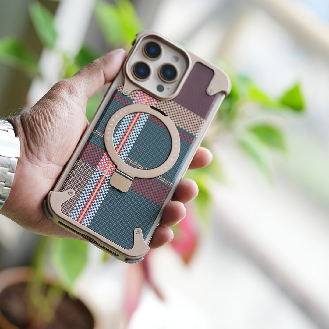 iPhone 16 Series Kevlar Fiber Texture Frameless Metal Kickstand Case