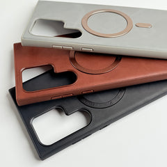 Samsung Galaxy S25 Ultra Premium PU Leather Metal MagSafe Ring Cover