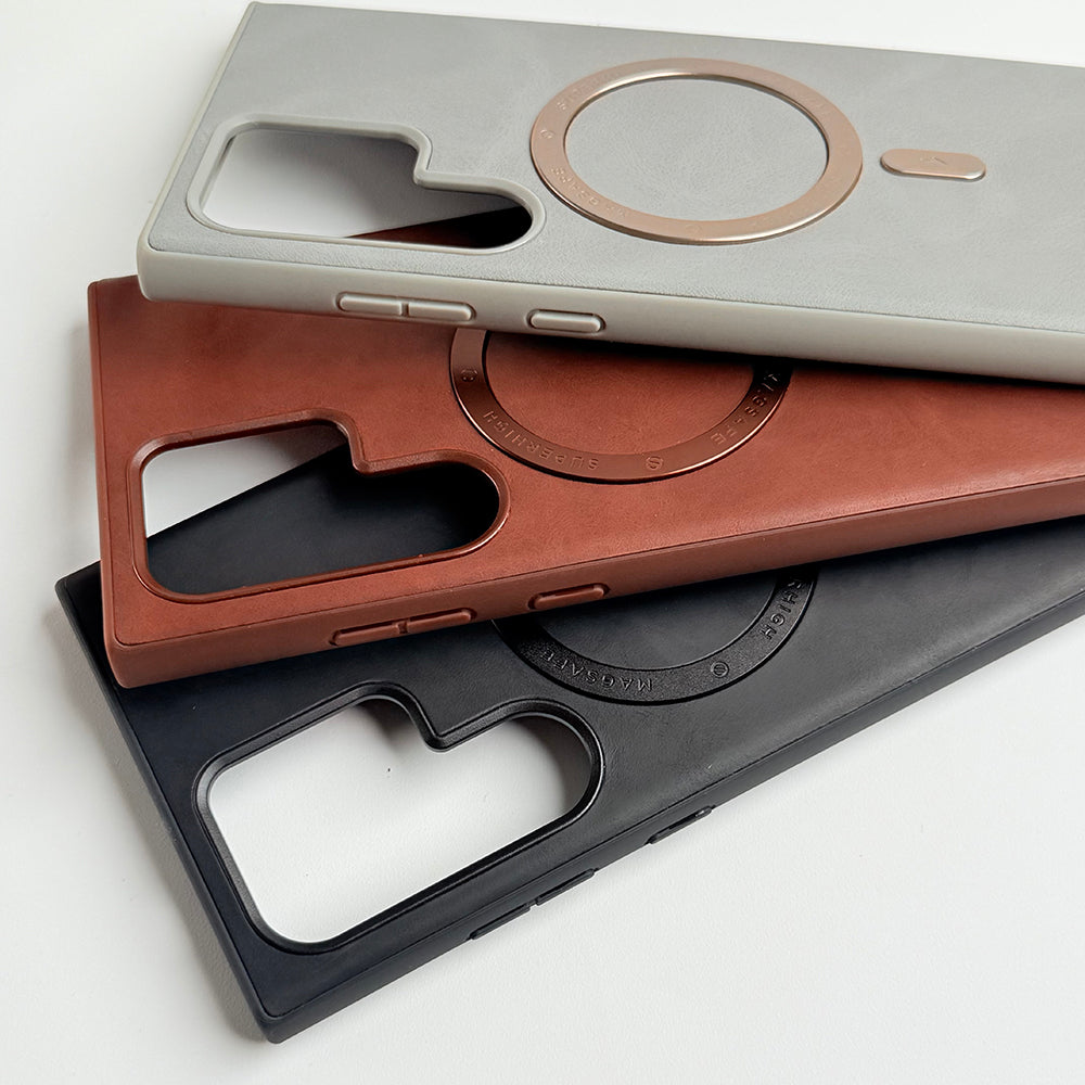 Samsung Galaxy S25 Ultra Premium PU Leather Metal MagSafe Ring Cover