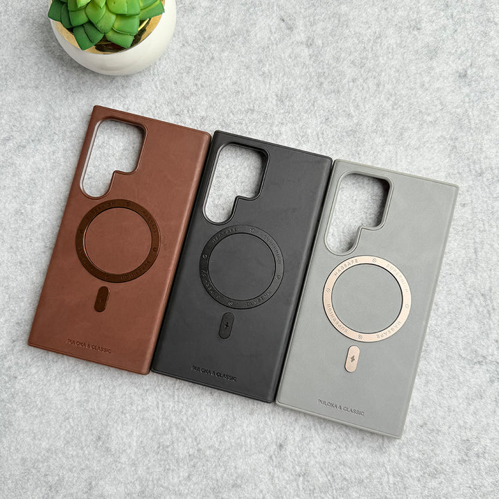 Samsung Galaxy S24 Ultra Premium PU Leather Metal MagSafe Ring Cover