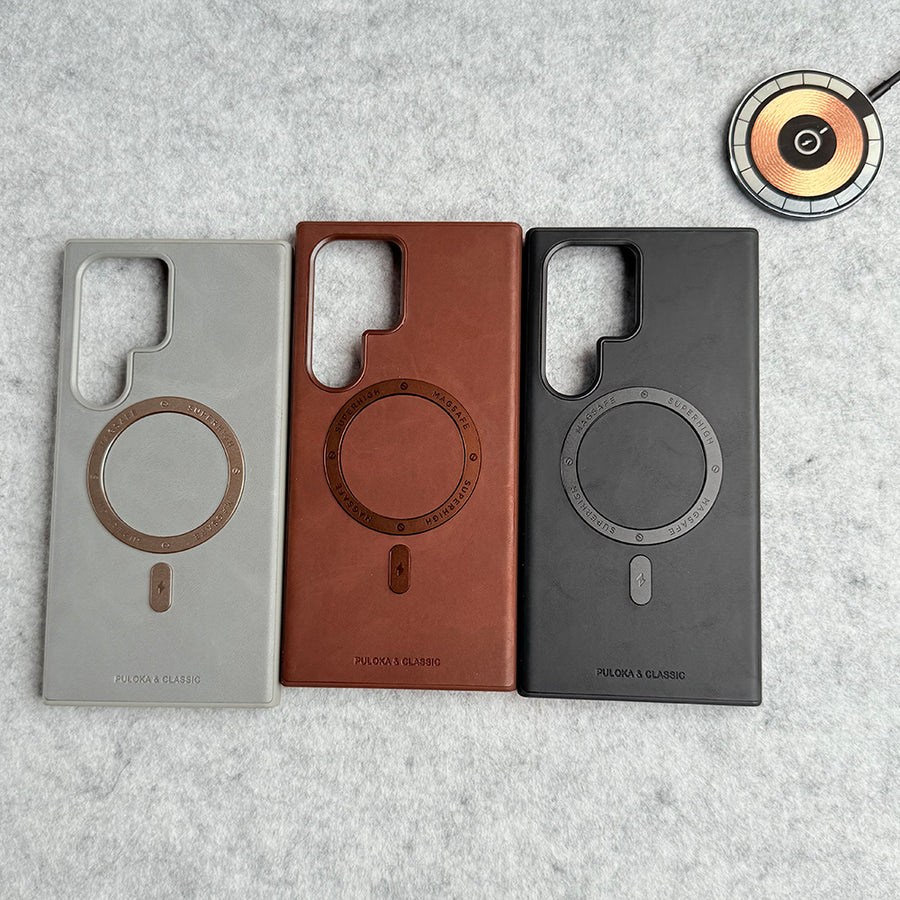Samsung Galaxy S25 Ultra Premium PU Leather Metal MagSafe Ring Cover