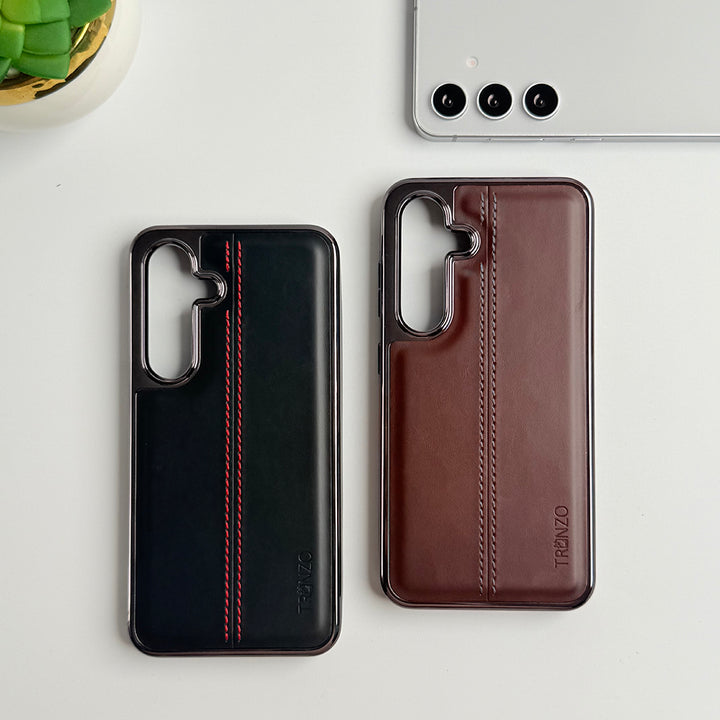 Samsung Galaxy S24 Middle Stitch PU Leather Side Chrome Case Cover