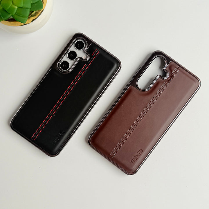 Samsung Galaxy S24 Middle Stitch PU Leather Side Chrome Case Cover