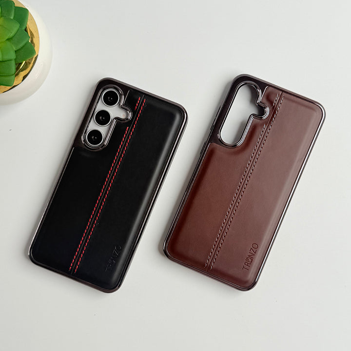 Samsung Galaxy S24 Middle Stitch PU Leather Side Chrome Case Cover