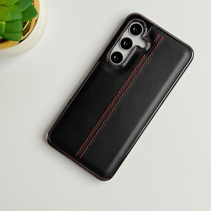 Samsung Galaxy S24 Middle Stitch PU Leather Side Chrome Case Cover