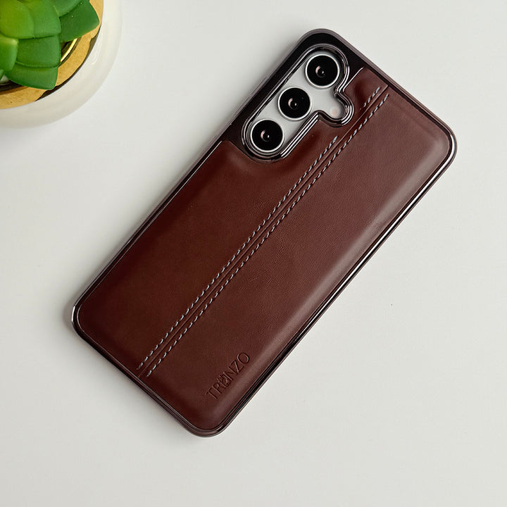 Samsung Galaxy S24 Middle Stitch PU Leather Side Chrome Case Cover