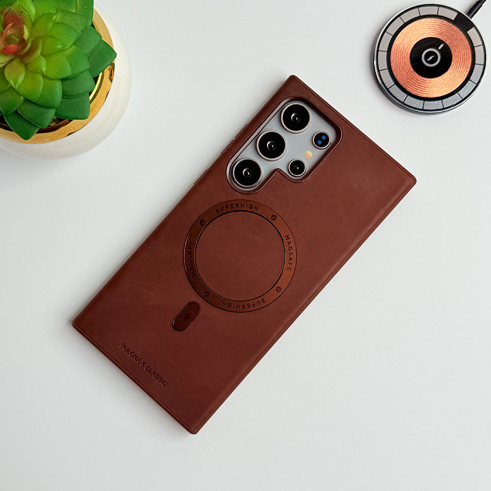 Samsung Galaxy S24 Ultra Premium PU Leather Metal MagSafe Ring Cover