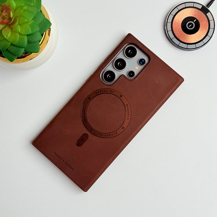 Samsung Galaxy S24 Ultra Premium PU Leather Metal MagSafe Ring Cover