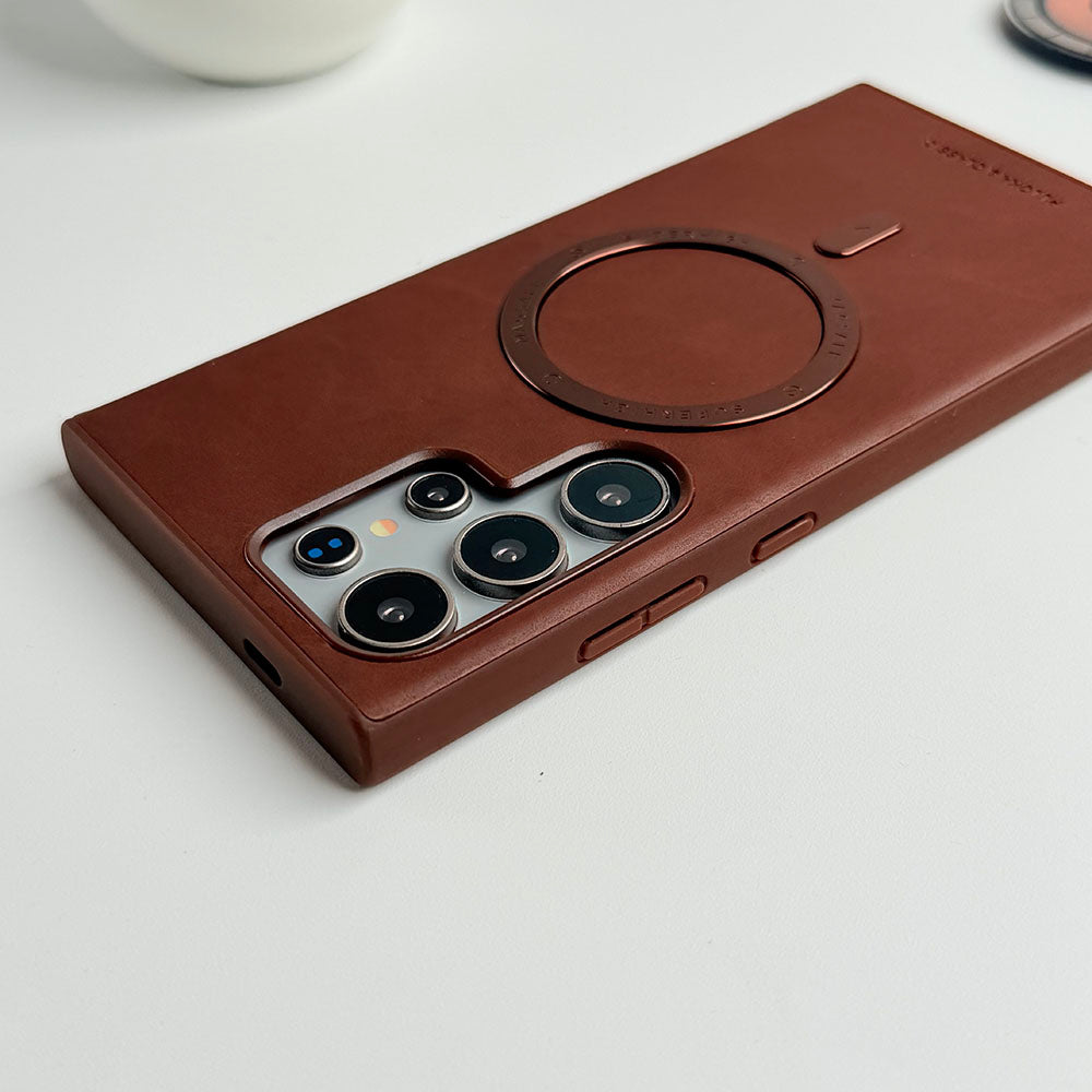 Samsung Galaxy S25 Ultra Premium PU Leather Metal MagSafe Ring Cover