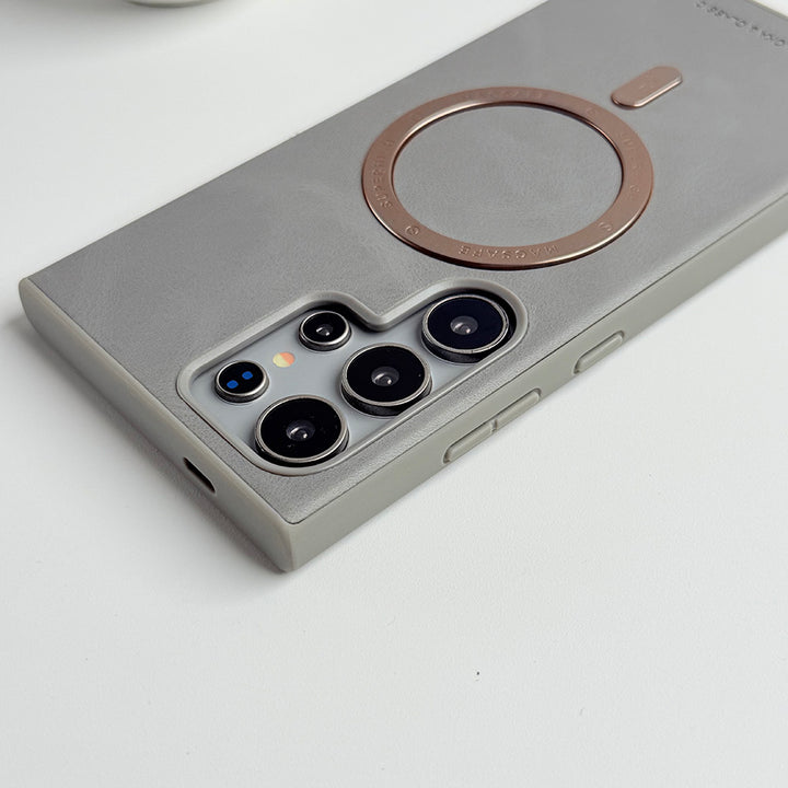 Samsung Galaxy S24 Ultra Premium PU Leather Metal MagSafe Ring Cover