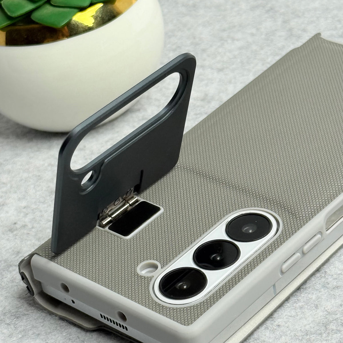 Samsung Galaxy Z Fold 6 Premium Leather Textured Flip Case with Metal Kick Stand Cover