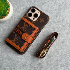 iPhone 15 Series Luxury Brand Cardholder Crossbody Sling Strap Case