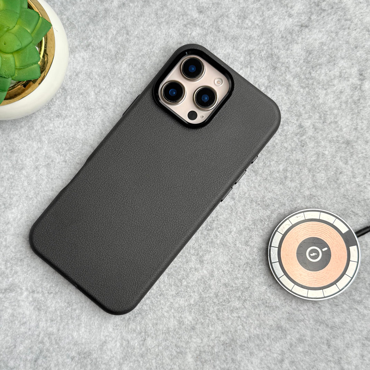 iPhone 16 Series Premium Leather Texture Metal Camera Bump MagSafe Cover