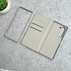 Samsung Galaxy Z Fold 6 Premium Leather Textured Flip Case with Metal Kick Stand Cover