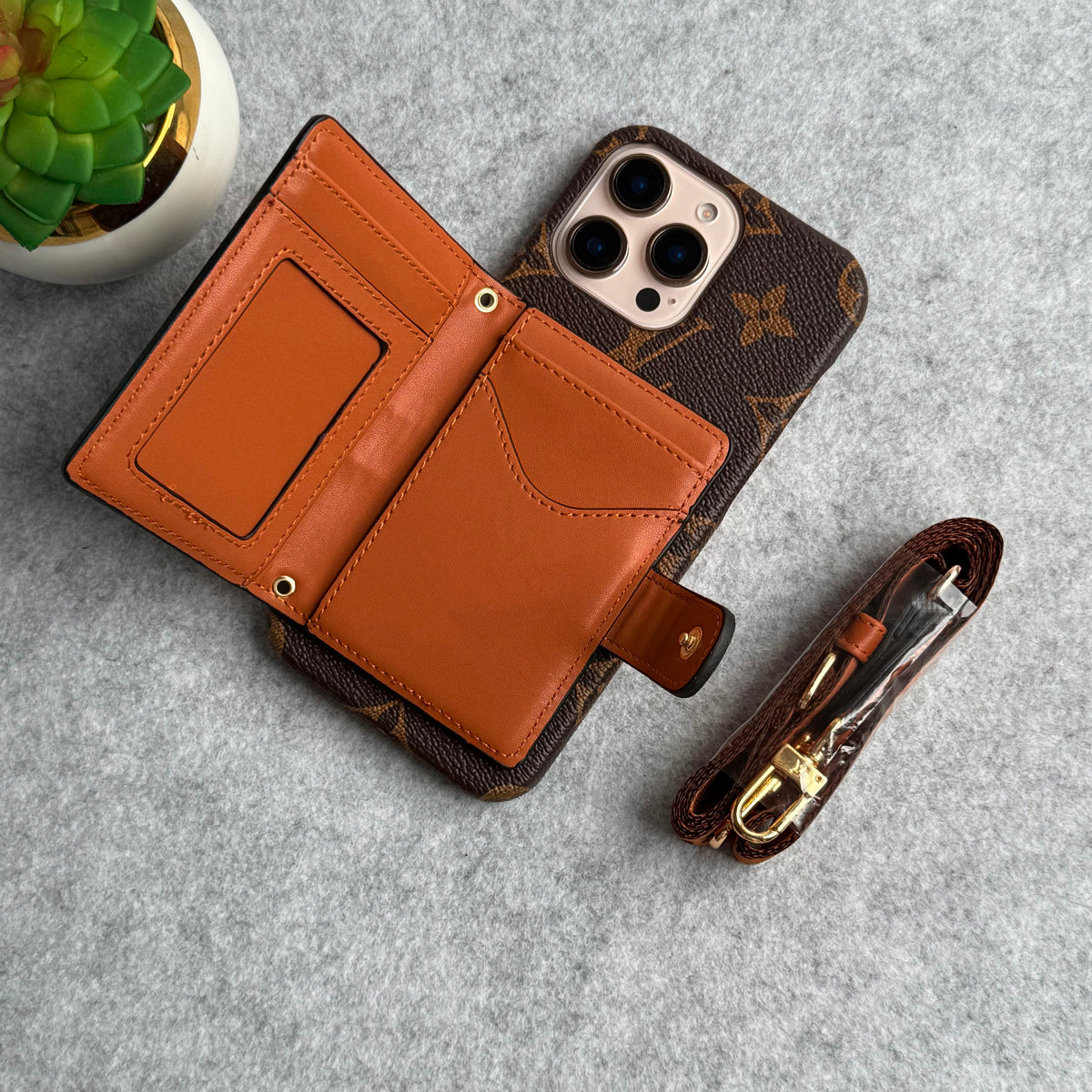 iPhone 15 Series Luxury Brand Cardholder Crossbody Sling Strap Case