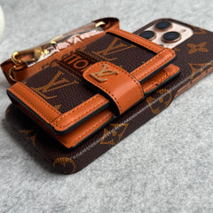 iPhone 15 Series Luxury Brand Cardholder Crossbody Sling Strap Case
