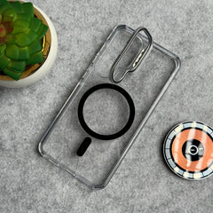 Samsung Galaxy S24 Transparent MagSafe Cover With Metal Camera Bump Kick Stand