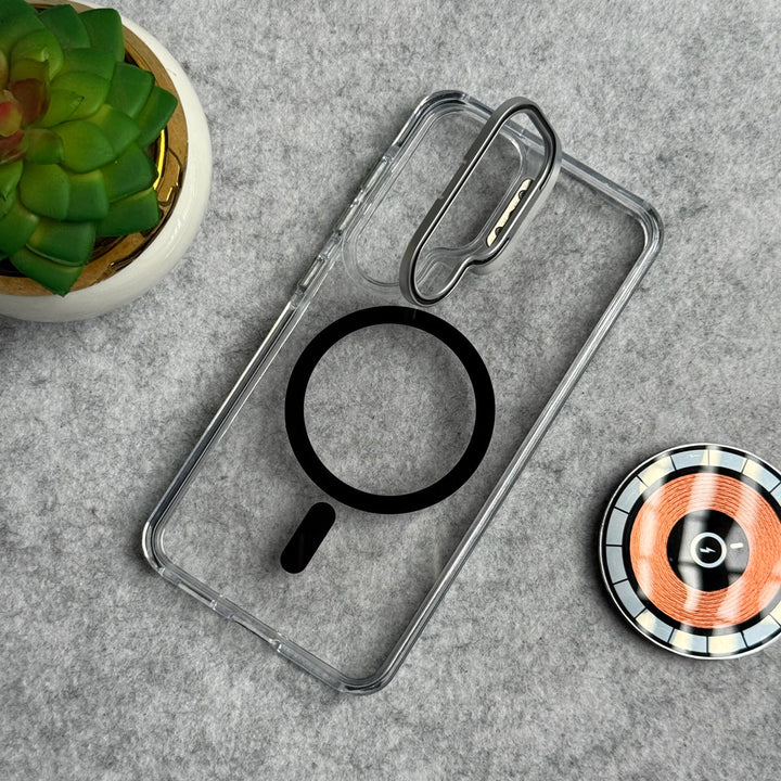 Samsung Galaxy S24 Transparent MagSafe Cover With Metal Camera Bump Kick Stand