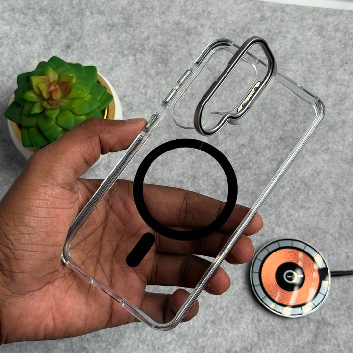 Samsung Galaxy S24 Transparent MagSafe Cover With Metal Camera Bump Kick Stand