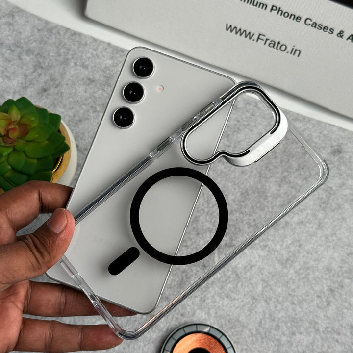 Samsung Galaxy S24 Transparent MagSafe Cover With Metal Camera Bump Kick Stand