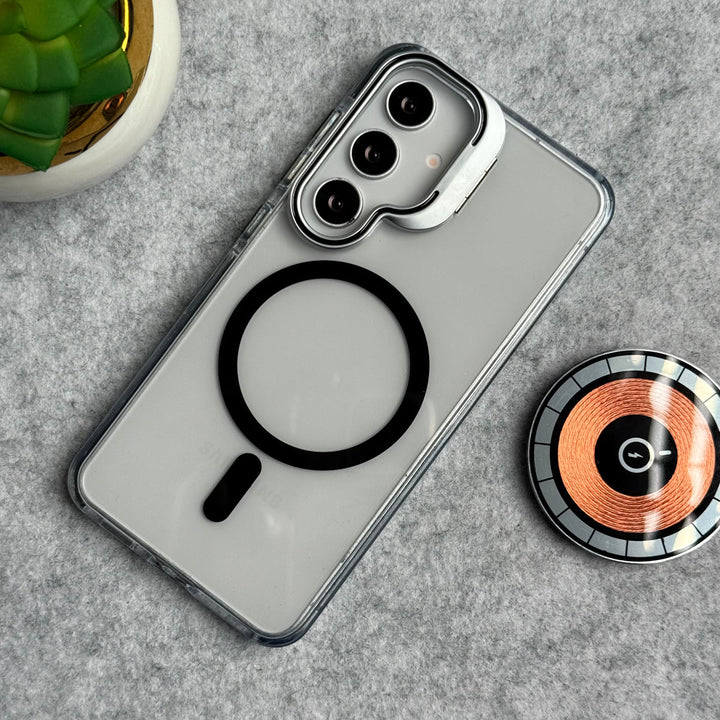 Samsung Galaxy S24 Transparent MagSafe Cover With Metal Camera Bump Kick Stand
