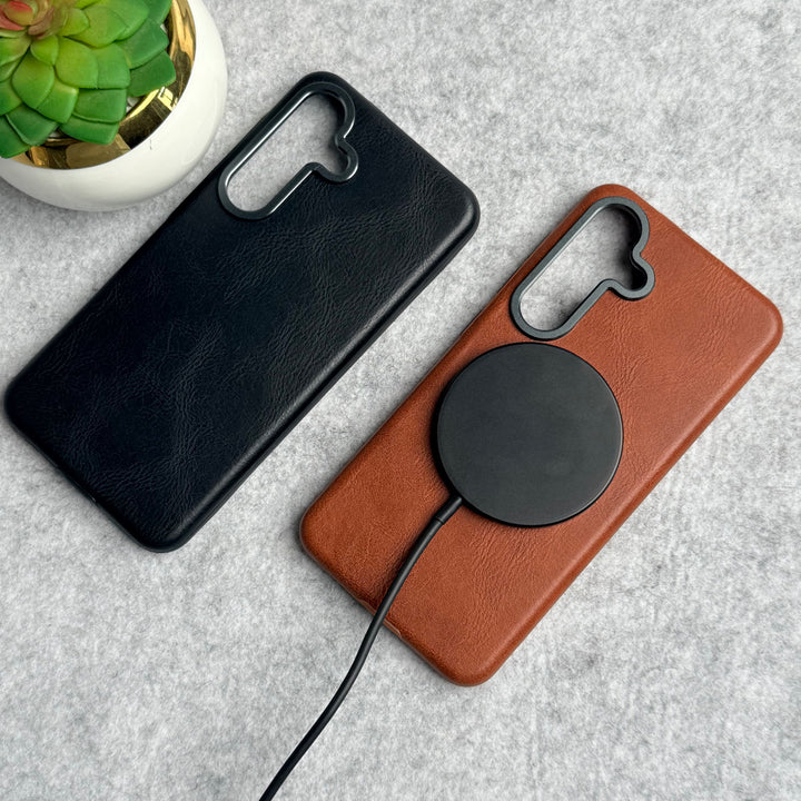 Samsung Galaxy S24 Texture Leather Camera Bumper Magsafe Cover