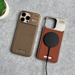 iPhone 16 Series Premium Metallic AeroFLex Aluminium Stitch Leather MagSafe Case