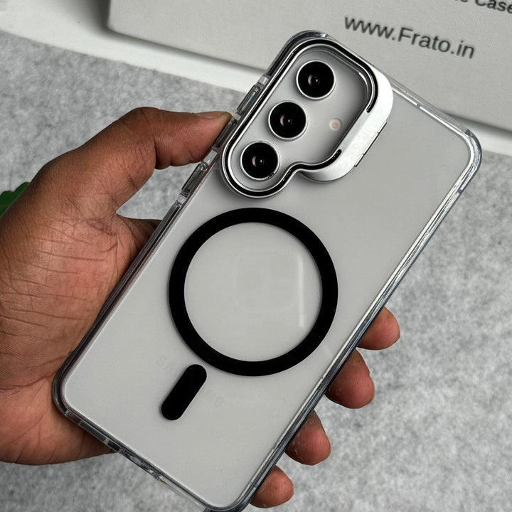 Samsung Galaxy S25 Transparent MagSafe Cover With Metal Camera Bump Kick Stand