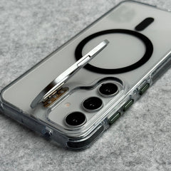 Samsung Galaxy S24 Transparent MagSafe Cover With Metal Camera Bump Kick Stand