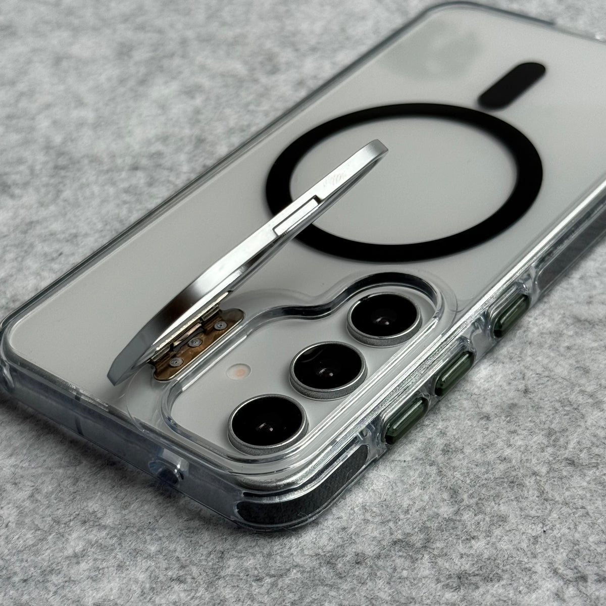 Samsung Galaxy S24 Transparent MagSafe Cover With Metal Camera Bump Kick Stand