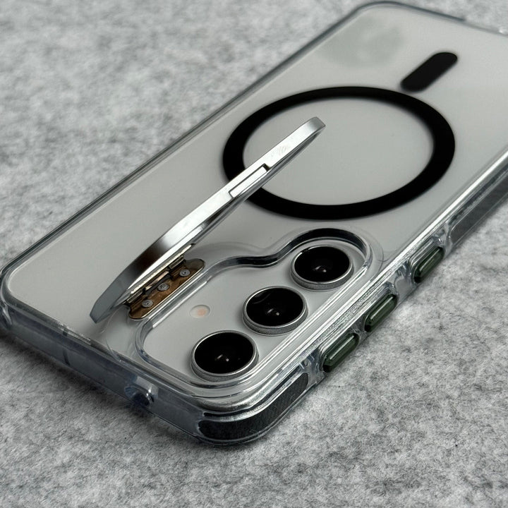 Samsung Galaxy S24 Transparent MagSafe Cover With Metal Camera Bump Kick Stand