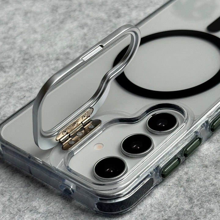 Samsung Galaxy S24 Transparent MagSafe Cover With Metal Camera Bump Kick Stand