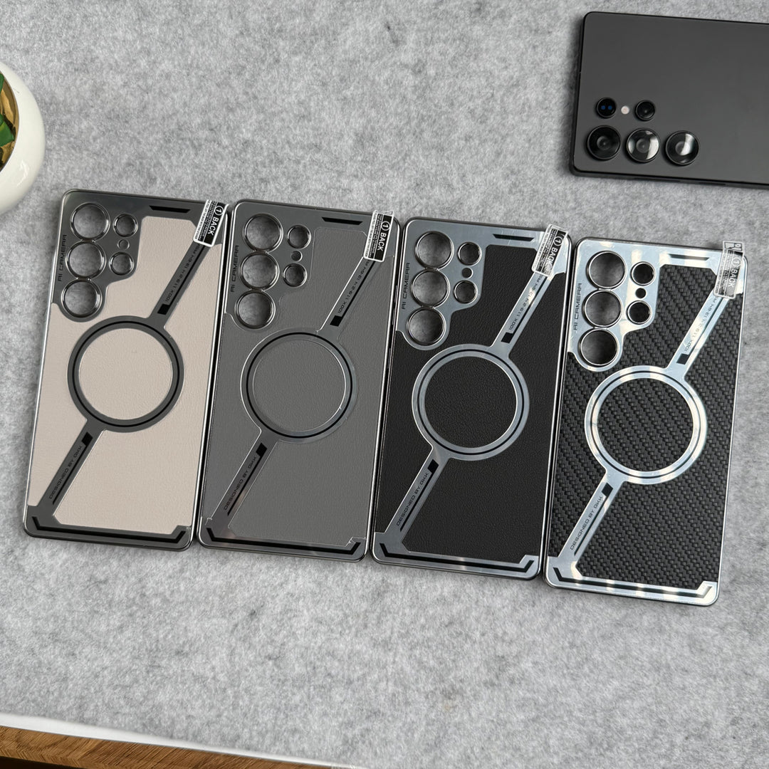 Samsung Galaxy S25 Ultra Z Shape Electroplated Magnetic PU Leather Wireless Charging Case Cover