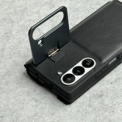 Samsung Galaxy Z Fold 6 Premium Leather Textured Flip Case with Metal Kick Stand Cover