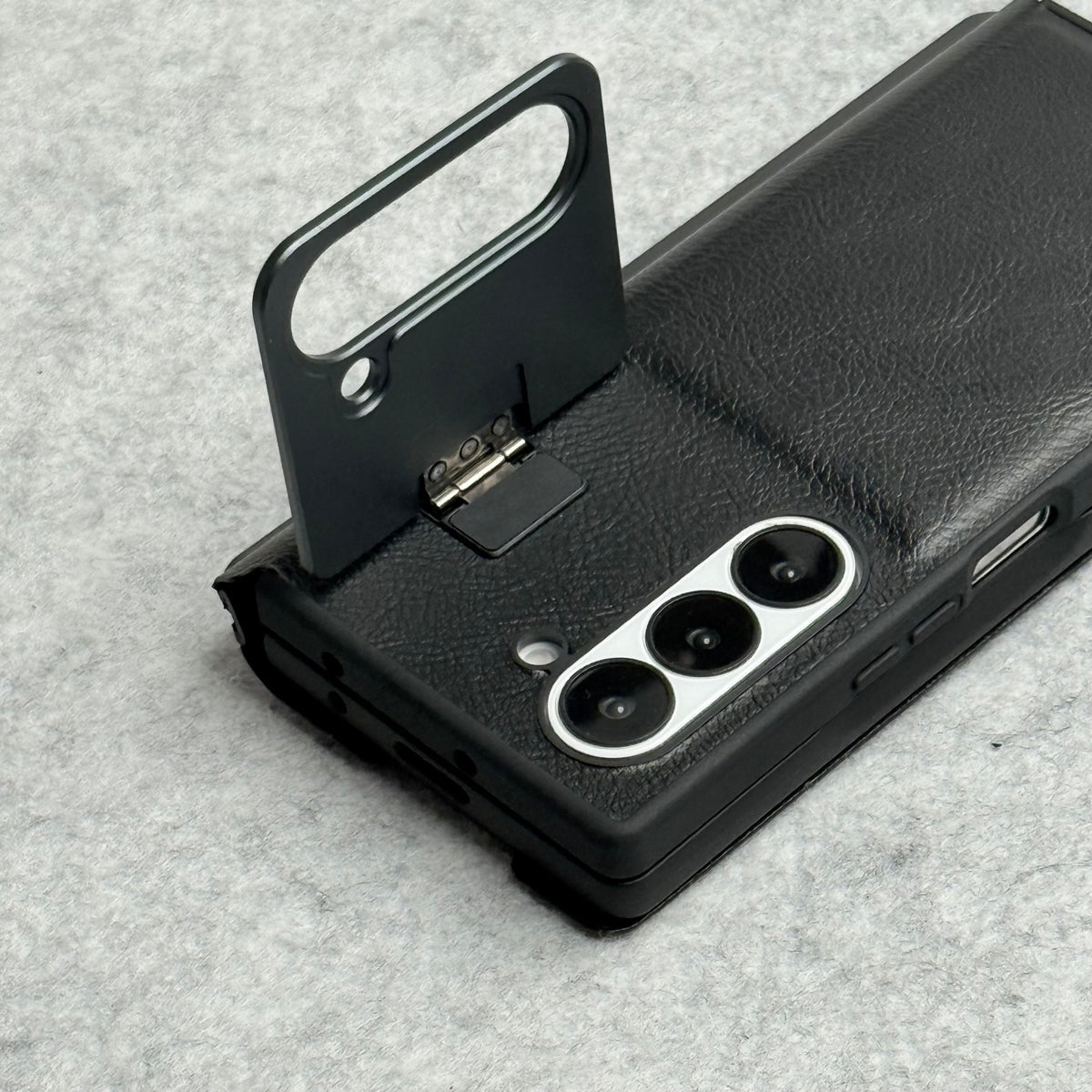 Samsung Galaxy Z Fold 6 Premium Leather Textured Flip Case with Metal Kick Stand Cover