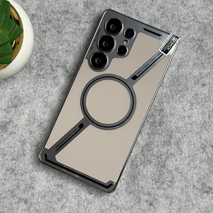 Samsung Galaxy S25 Ultra Z Shape Electroplated Magnetic PU Leather Wireless Charging Case Cover