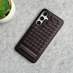 Samsung Galaxy S25 Weave Leather with Metal Kickstand Slim Back Cover