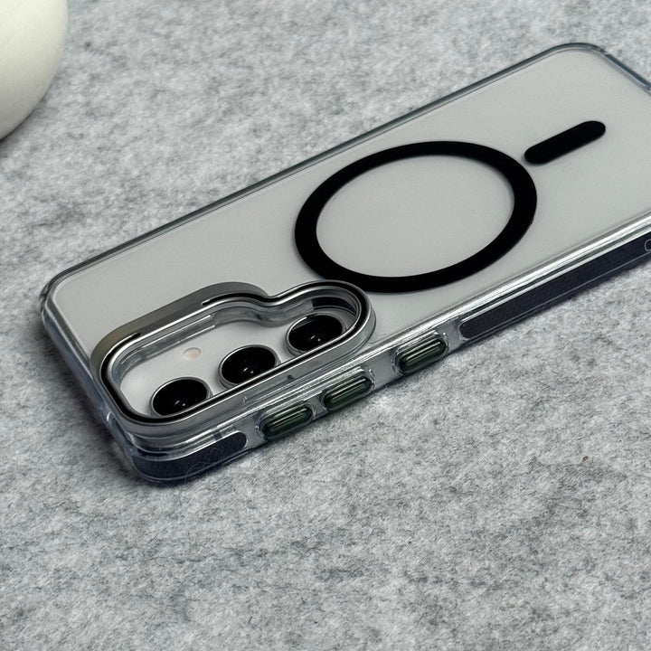 Samsung Galaxy S24 Transparent MagSafe Cover With Metal Camera Bump Kick Stand