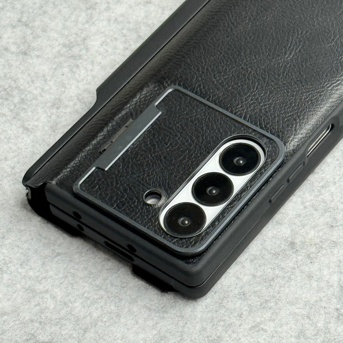 Samsung Galaxy Z Fold 6 Premium Leather Textured Flip Case with Metal Kick Stand Cover