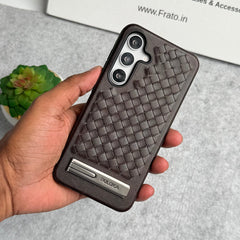 Samsung Galaxy S25 Weave Leather with Metal Kickstand Slim Back Cover