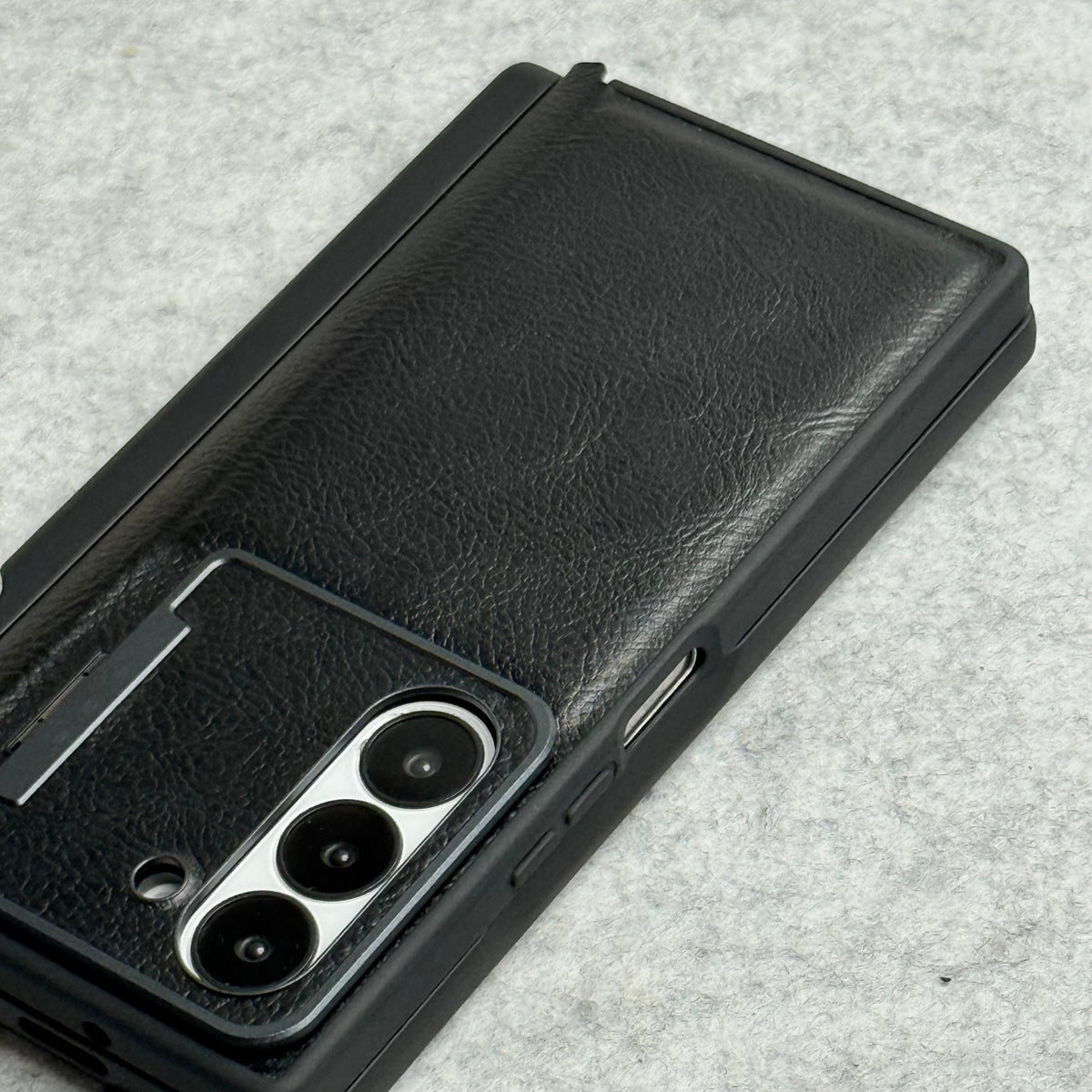 Samsung Galaxy Z Fold 6 Premium Leather Textured Flip Case with Metal Kick Stand Cover