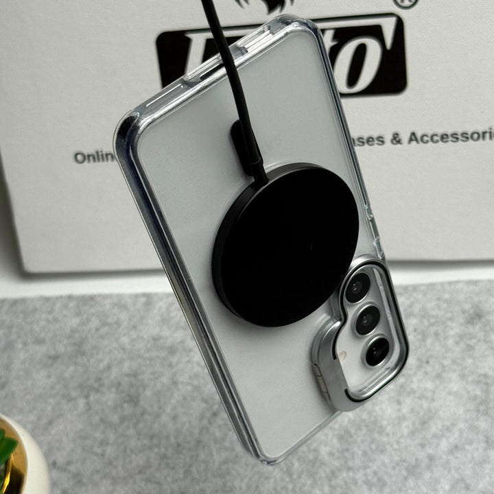 Samsung Galaxy S24 Transparent MagSafe Cover With Metal Camera Bump Kick Stand