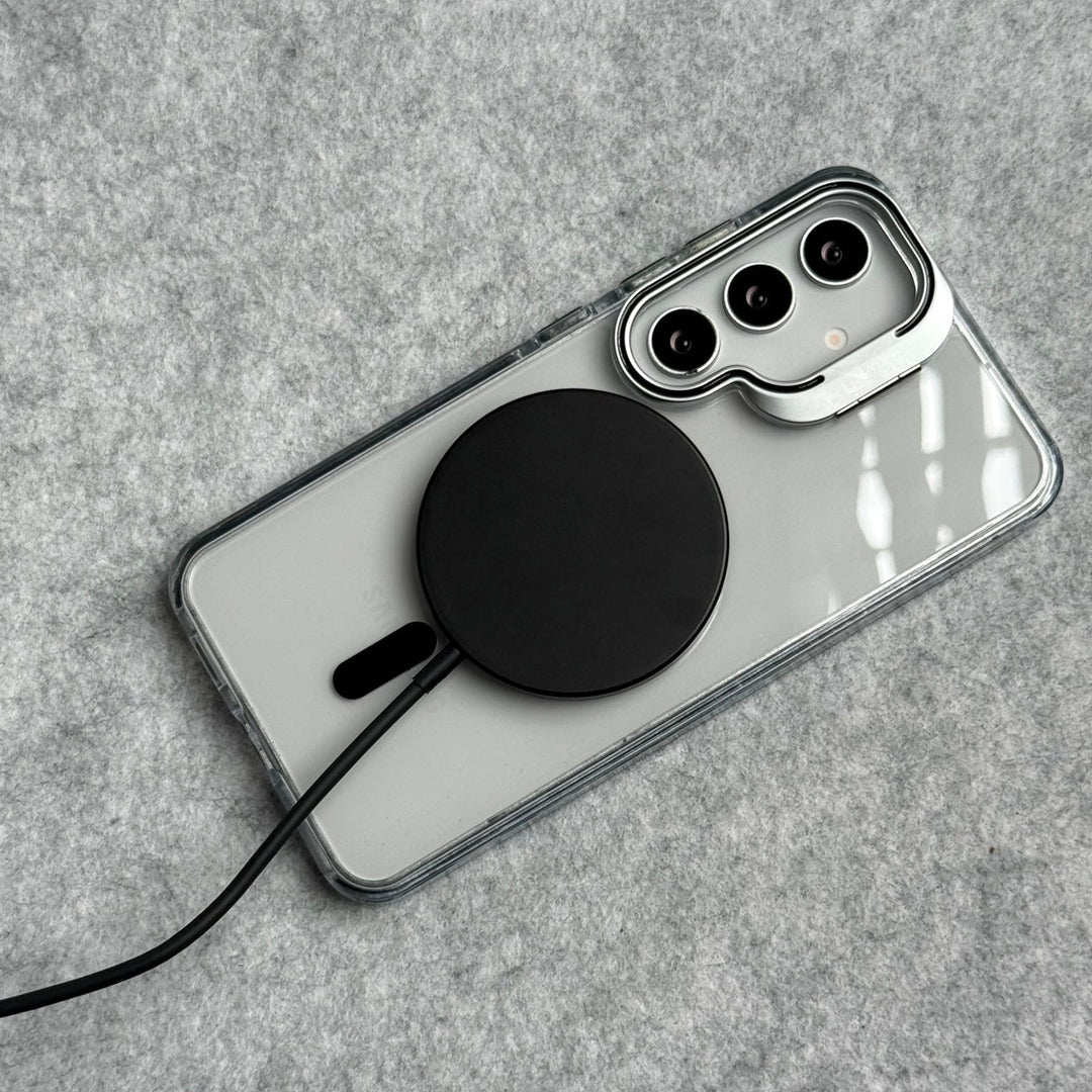 Samsung Galaxy S24 Transparent MagSafe Cover With Metal Camera Bump Kick Stand