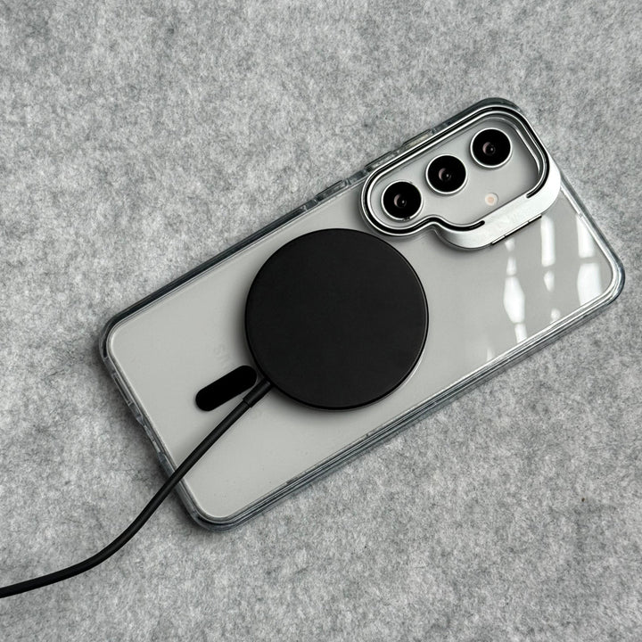 Samsung Galaxy S24 Transparent MagSafe Cover With Metal Camera Bump Kick Stand